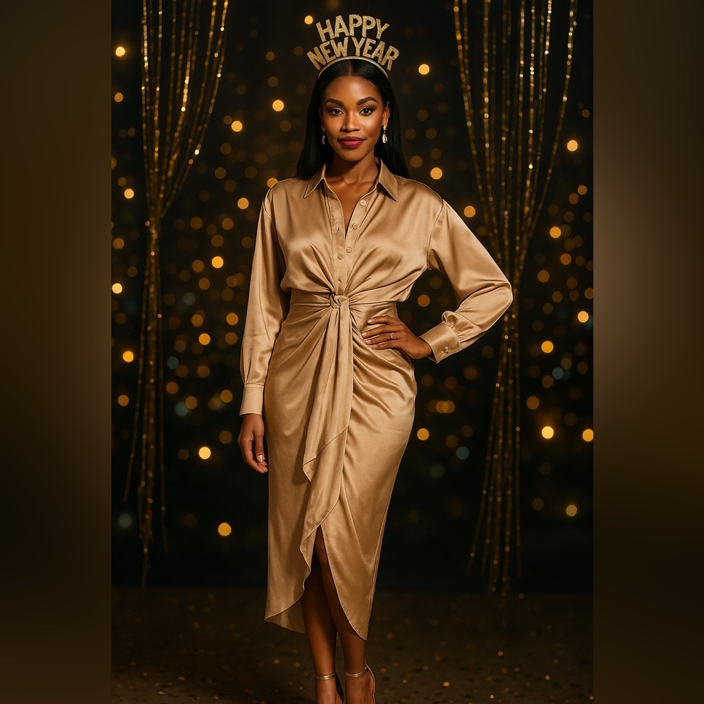 DO+BE Satin Tie-Front Midi Dress | Size S | Elegant Eveningwear